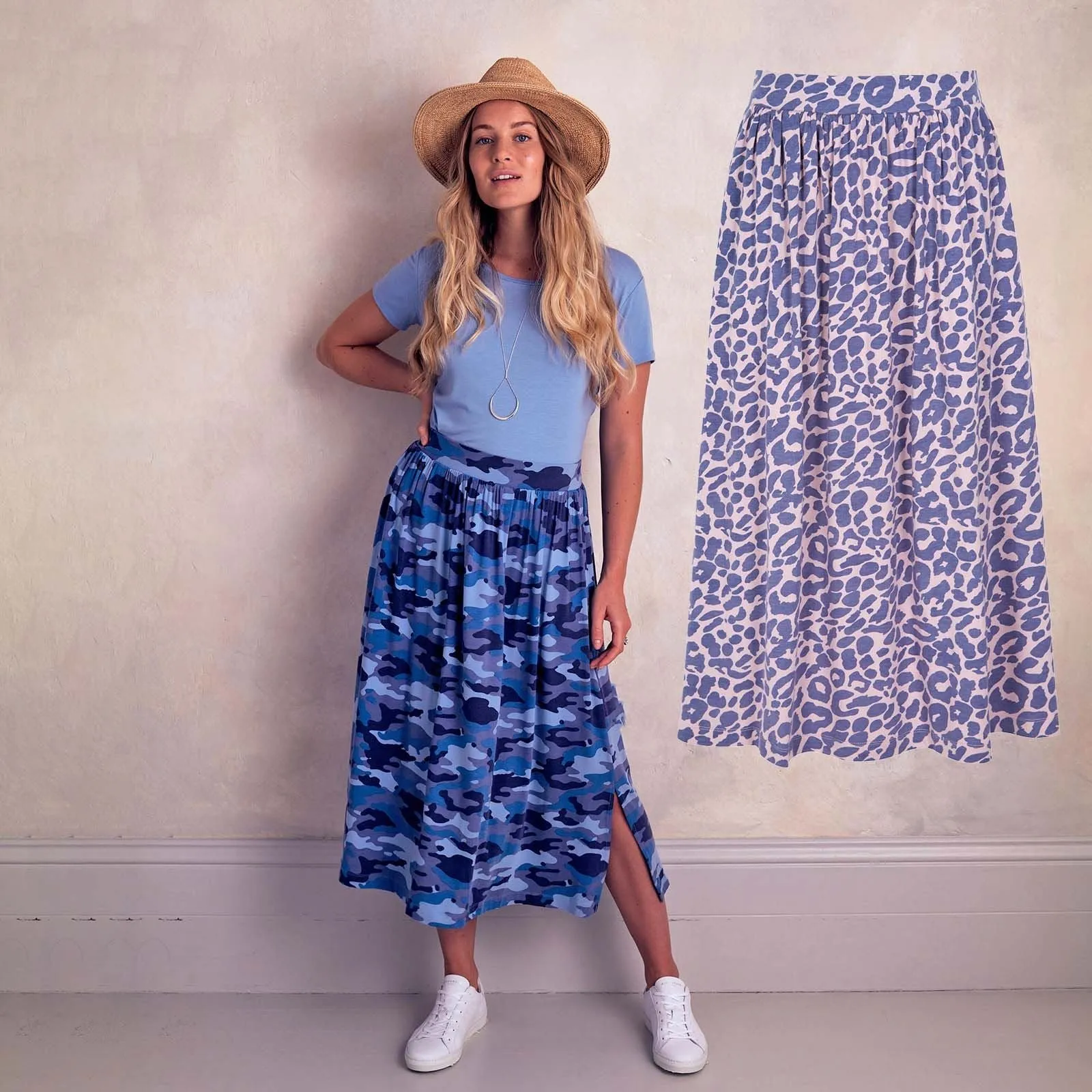 Asquith Side Split Elasticated Waist Cotton Jersey Midi Skirt