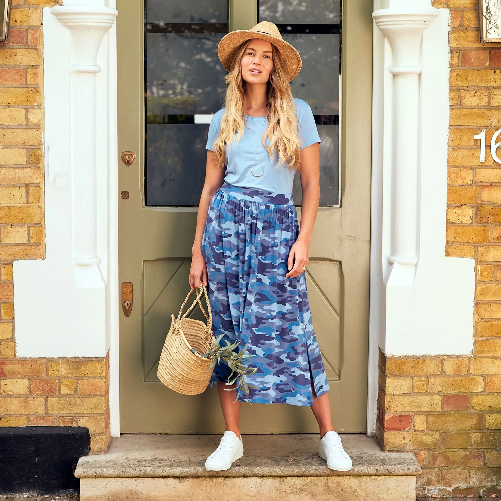 Asquith Side Split Elasticated Waist Cotton Jersey Midi Skirt