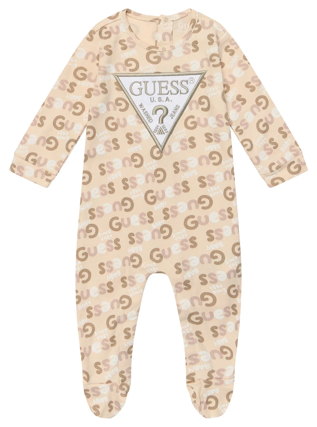 Beige Interlock Overall Onesie (0-12m) Guess