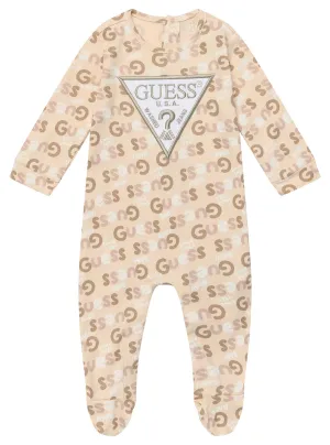 Beige Interlock Overall Onesie (0-12m) Guess