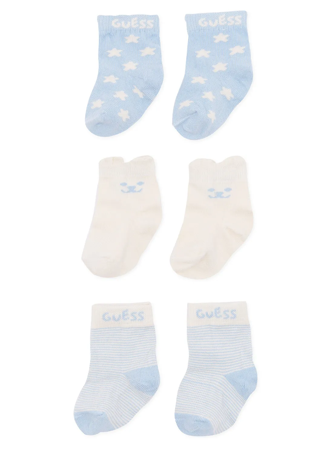 Blue and Cream 3pcs Newborn Socks Set (O/S) Guess