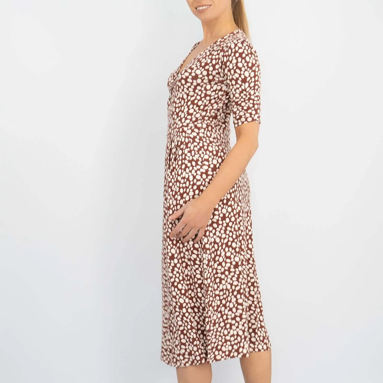 Boden Alberta Short Sleeve Jersey Pebbles Print Midi Dress