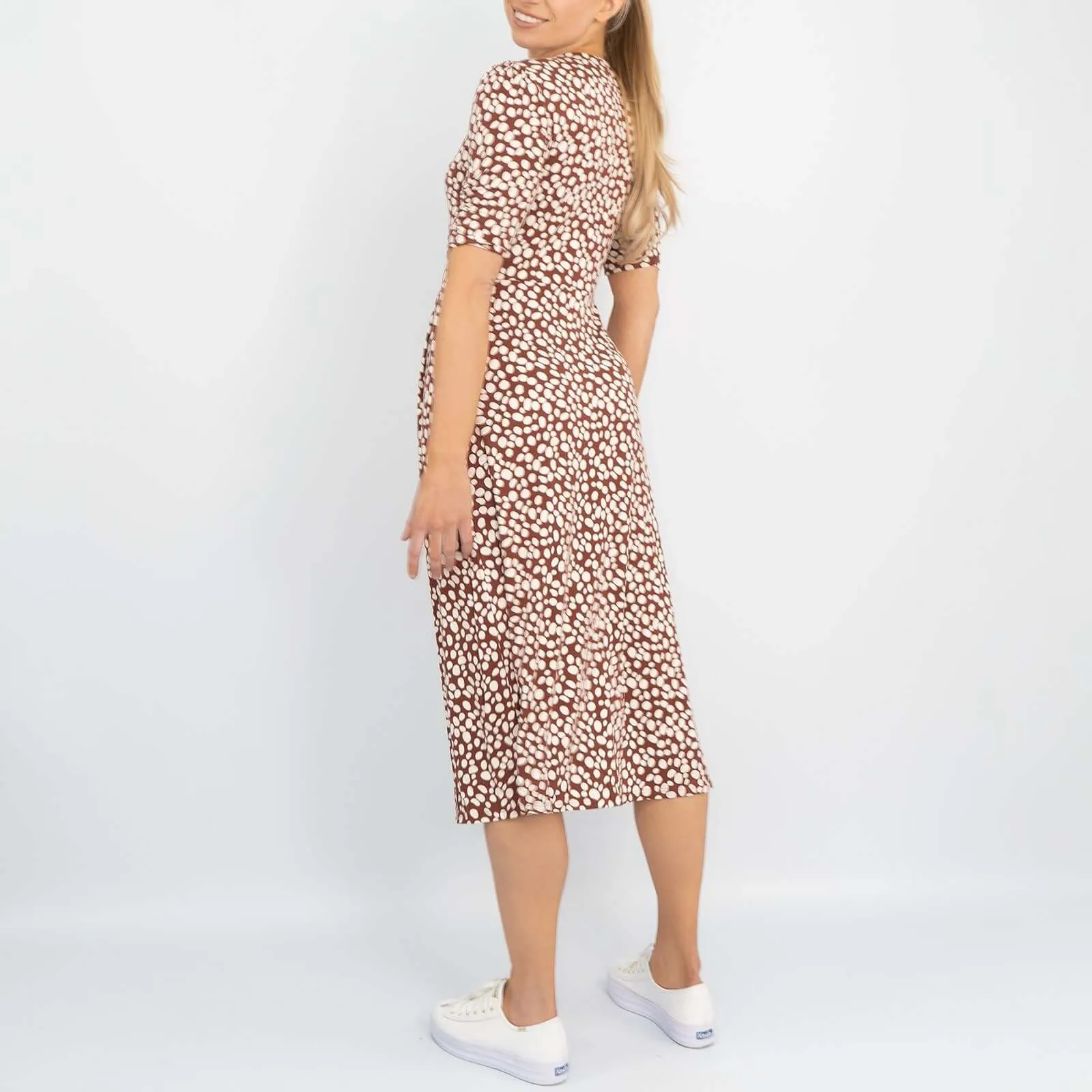 Boden Alberta Short Sleeve Jersey Pebbles Print Midi Dress