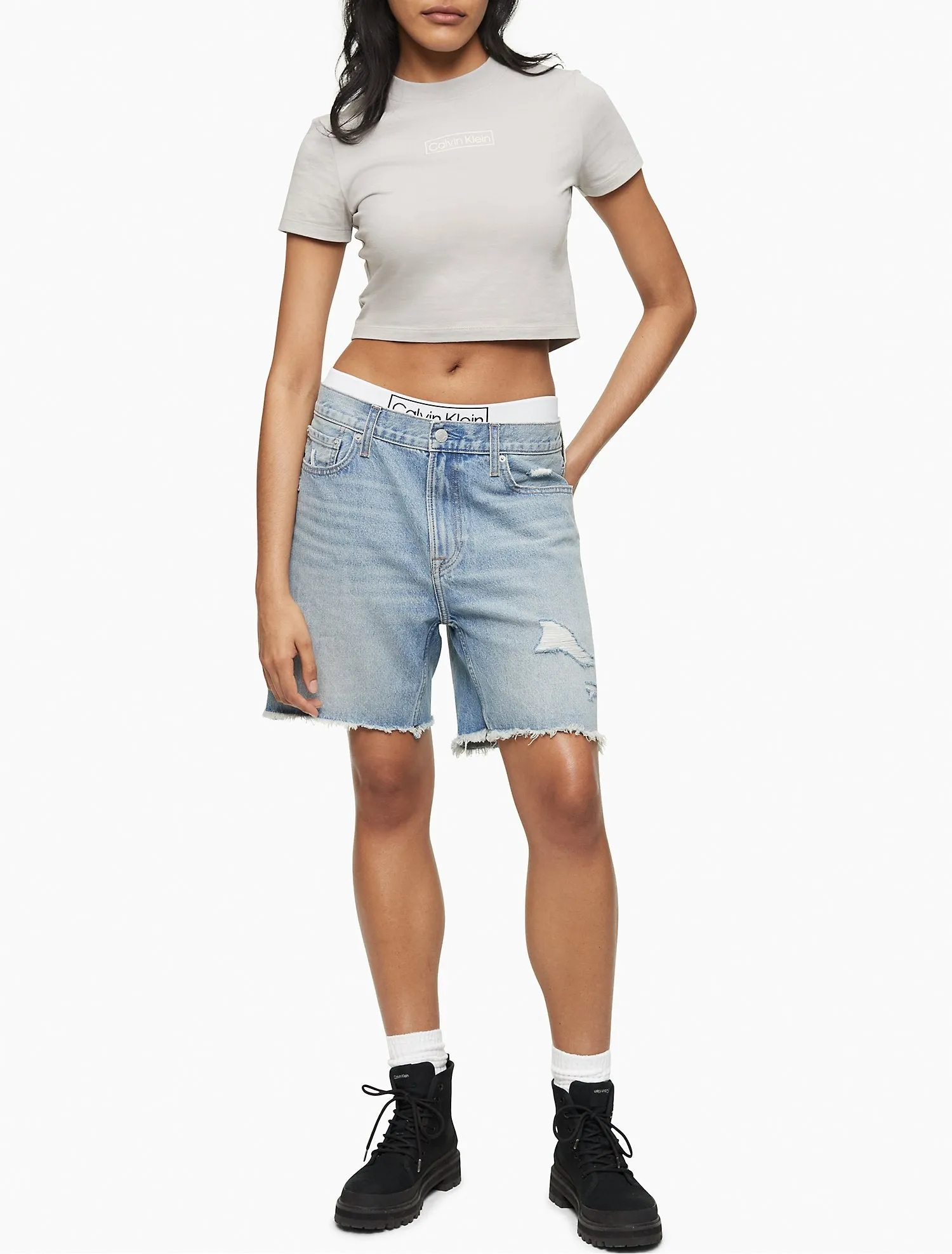 Calvin Klein Baby Box Logo Cropped T-Shirt - Women