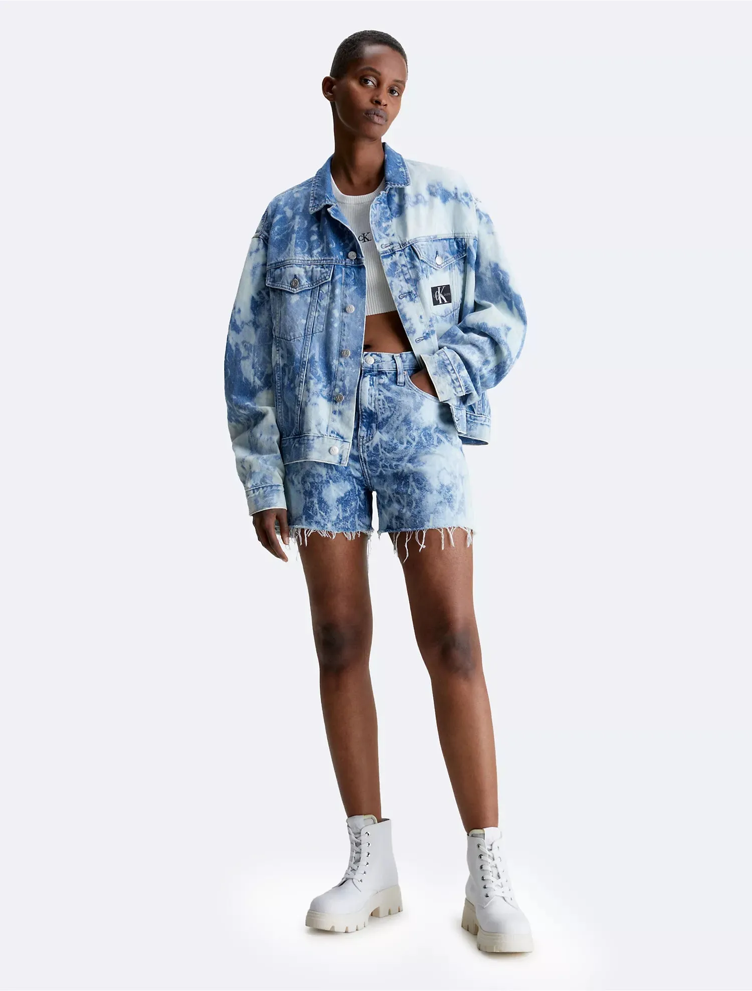Calvin Klein Bleached Denim Mom Shorts - Women