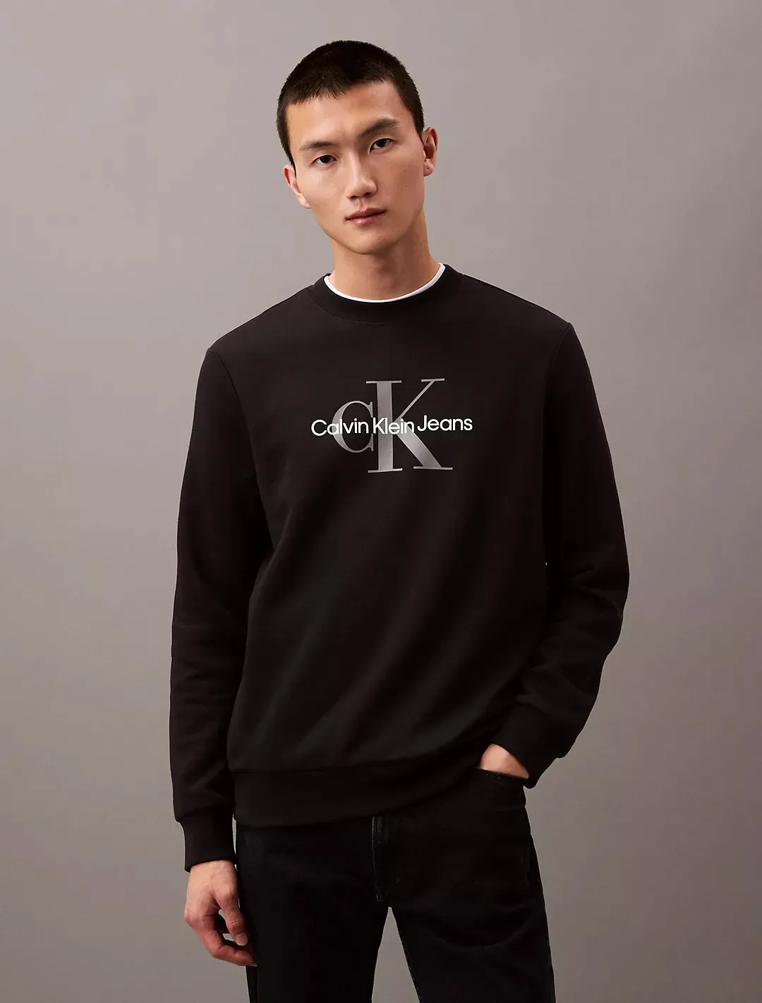 Calvin Klein Monogram Logo Fleece Crewneck Sweatshirt - Men