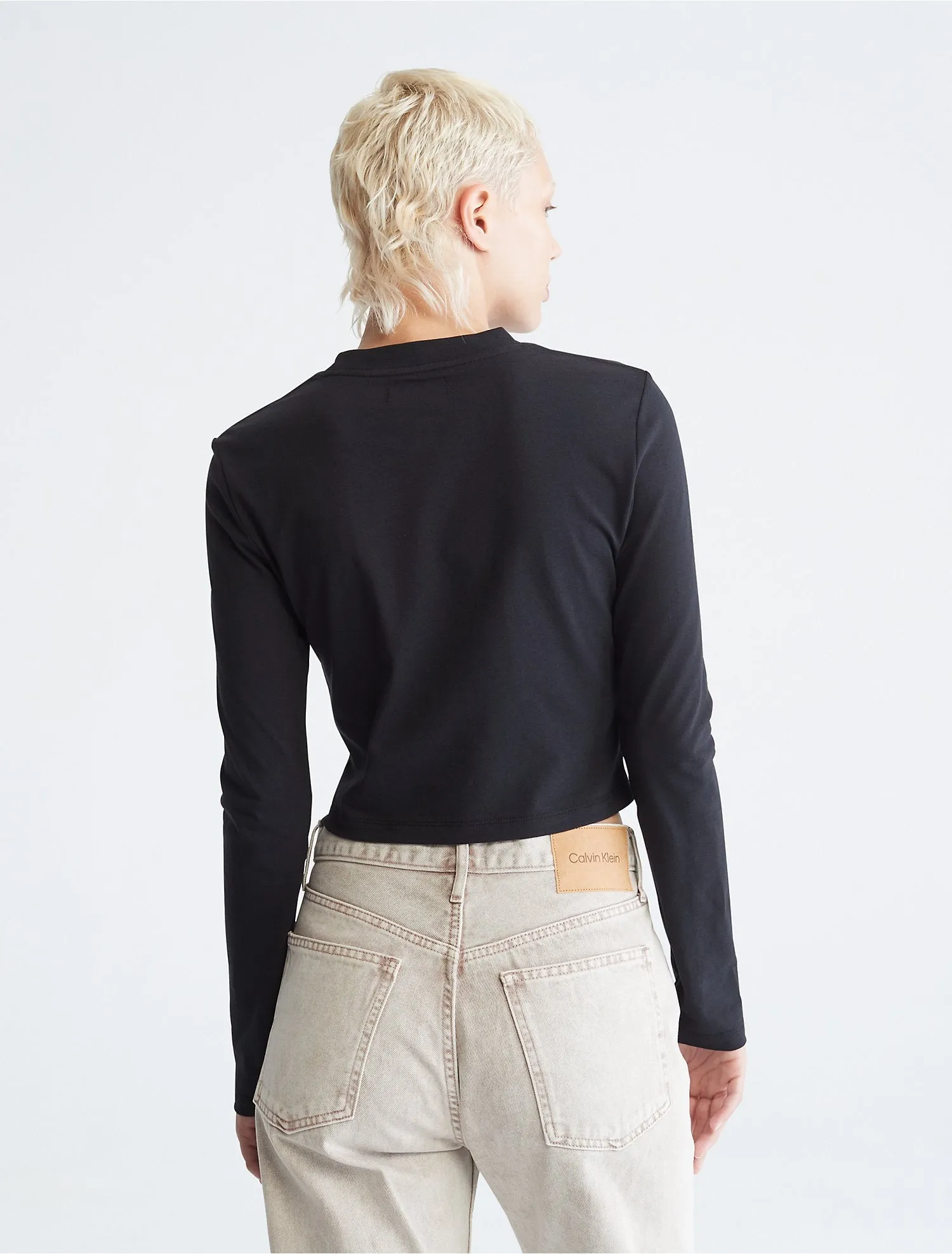 Calvin Klein Monogram Logo Long Sleeve Crop Top - Women