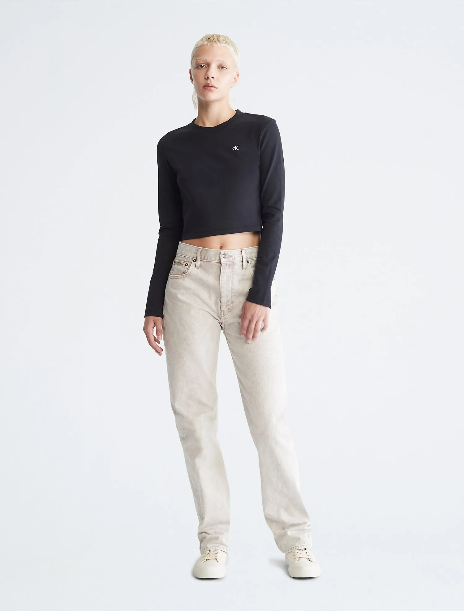 Calvin Klein Monogram Logo Long Sleeve Crop Top - Women