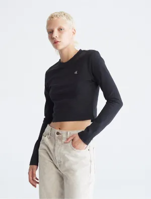 Calvin Klein Monogram Logo Long Sleeve Crop Top - Women