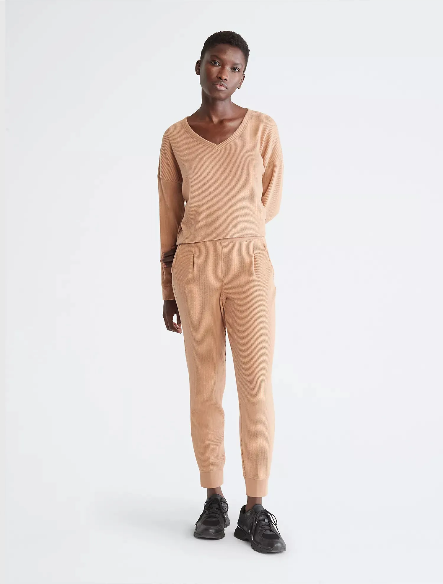 Calvin Klein Performance Ribbed High Waist Pleated Joggers - Women