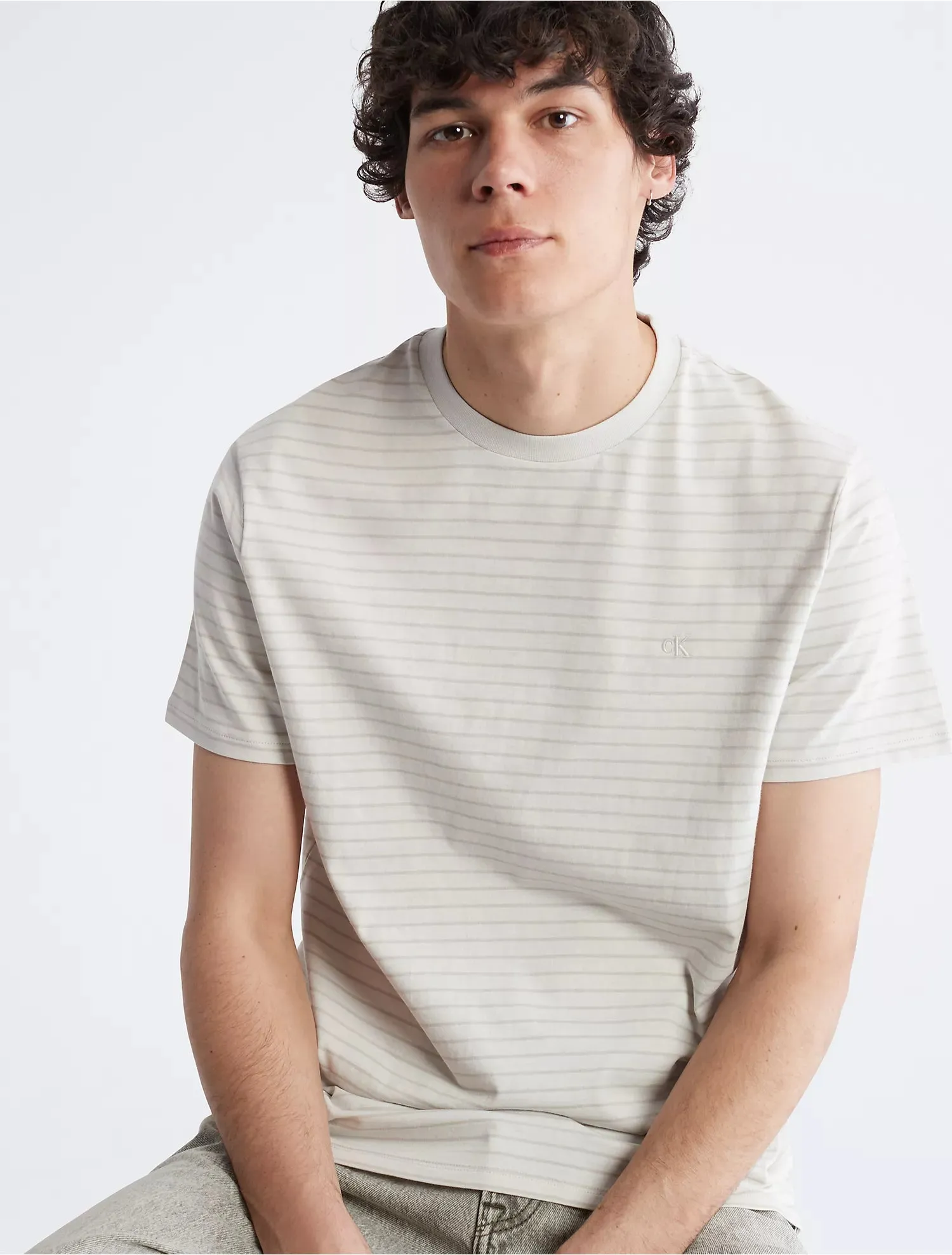Calvin Klein Smooth Cotton Mini StripeCrewneck T-Shirt - Men
