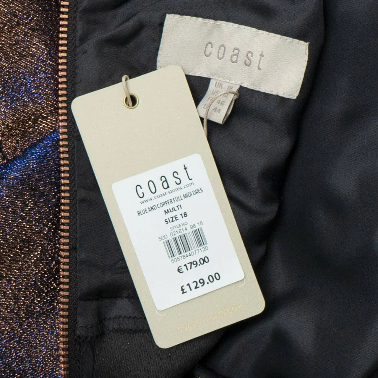 Coast Blue & Copper Glitter Effect Dress