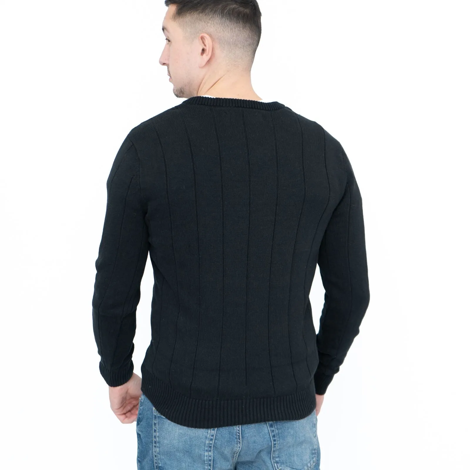 Crew Clothing Mens Jumper Black V-Neck Ribbed Long Sleeve Organic Cotton