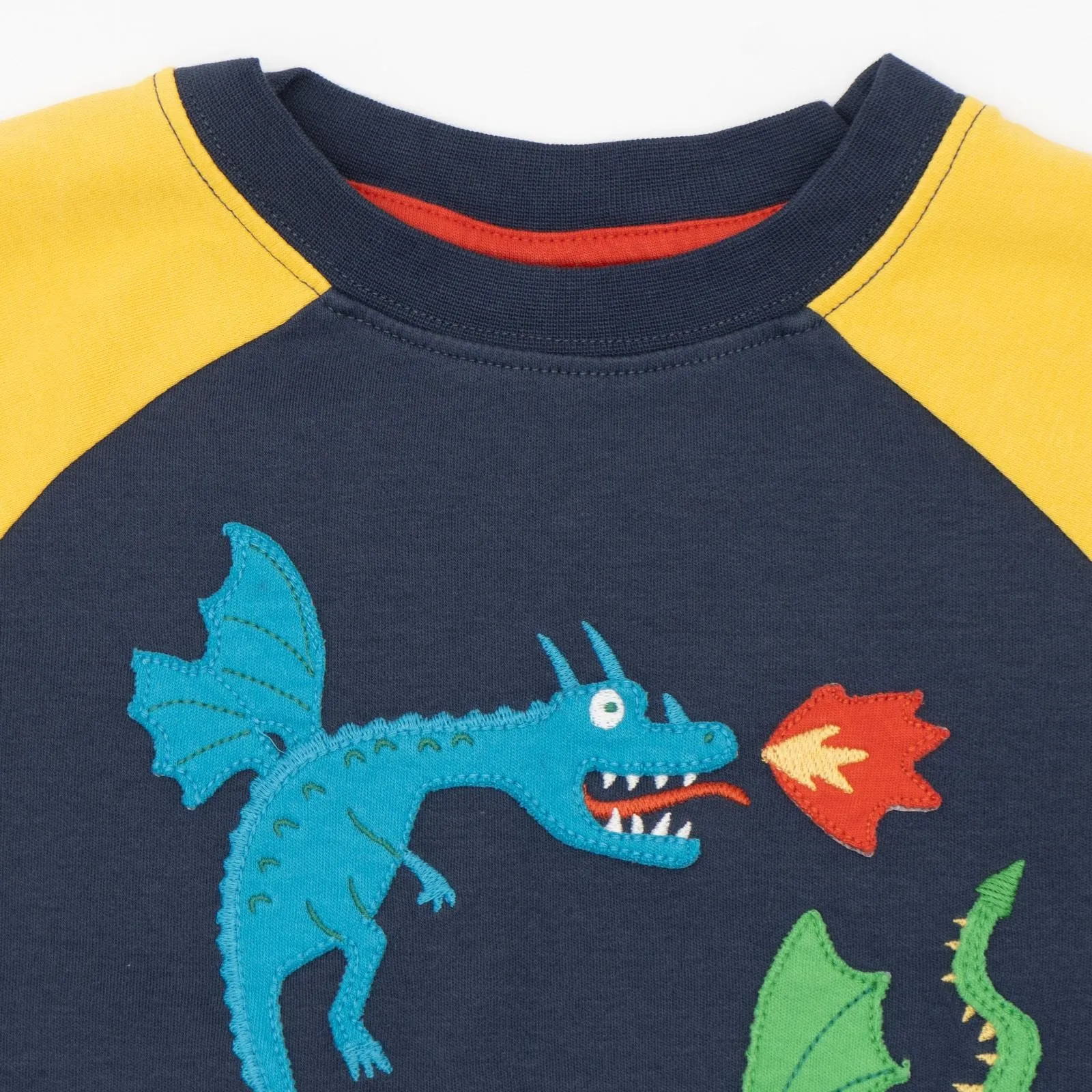 Frugi Boys T-Shirt Raglan Long Sleeve Navy Blue Dragons Casual Kids Cotton Tops