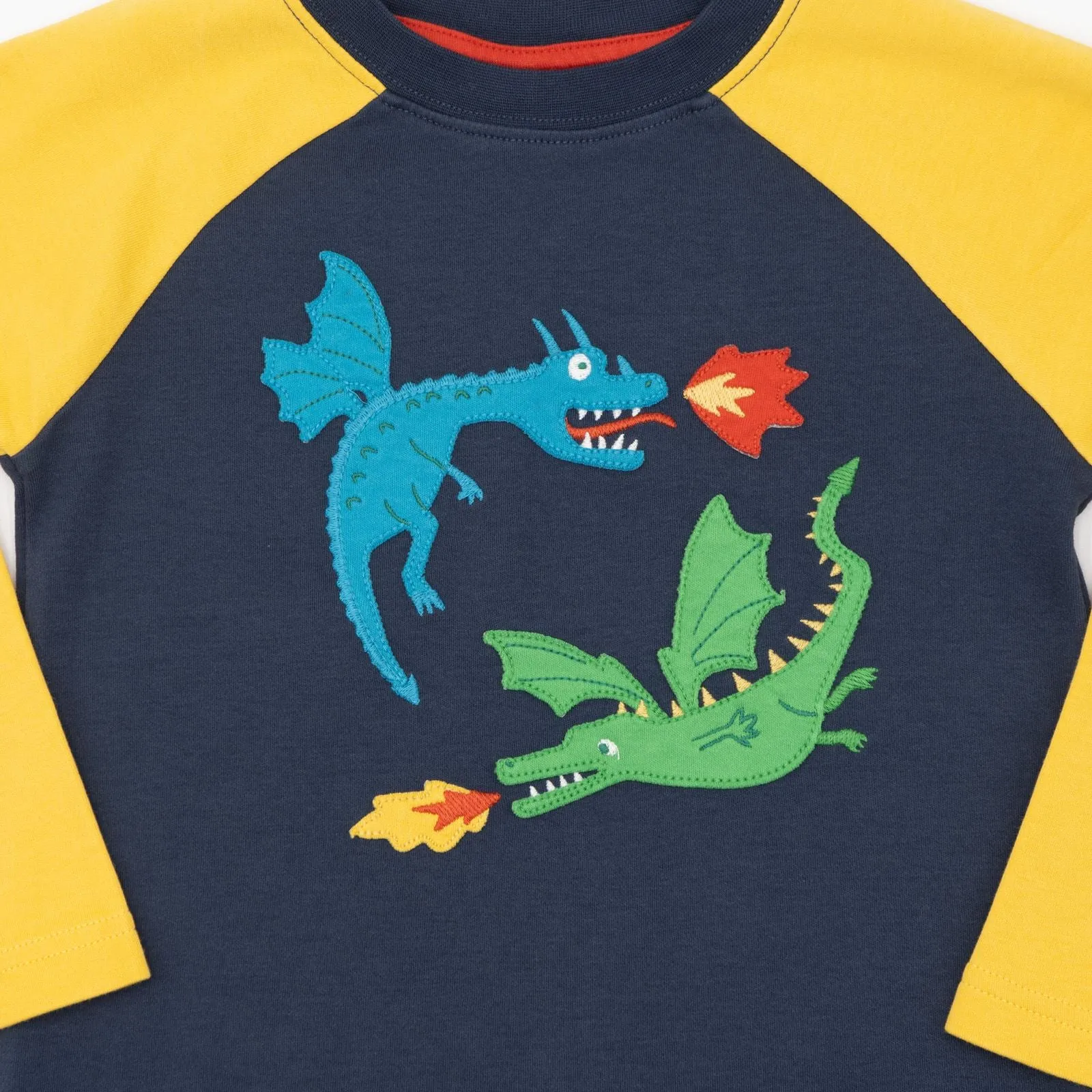 Frugi Boys T-Shirt Raglan Long Sleeve Navy Blue Dragons Casual Kids Cotton Tops