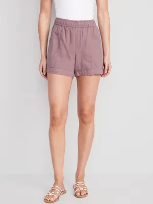 High-Waisted Linen-Blend Utility Shorts for Women -- 3.5-inch inseam