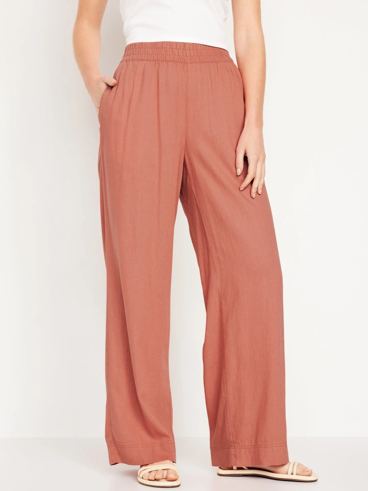 High-Waisted Linen-Blend Wide-Leg Pants For Women
