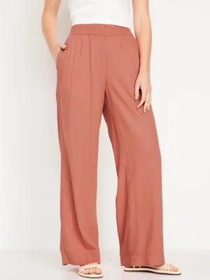 High-Waisted Linen-Blend Wide-Leg Pants For Women