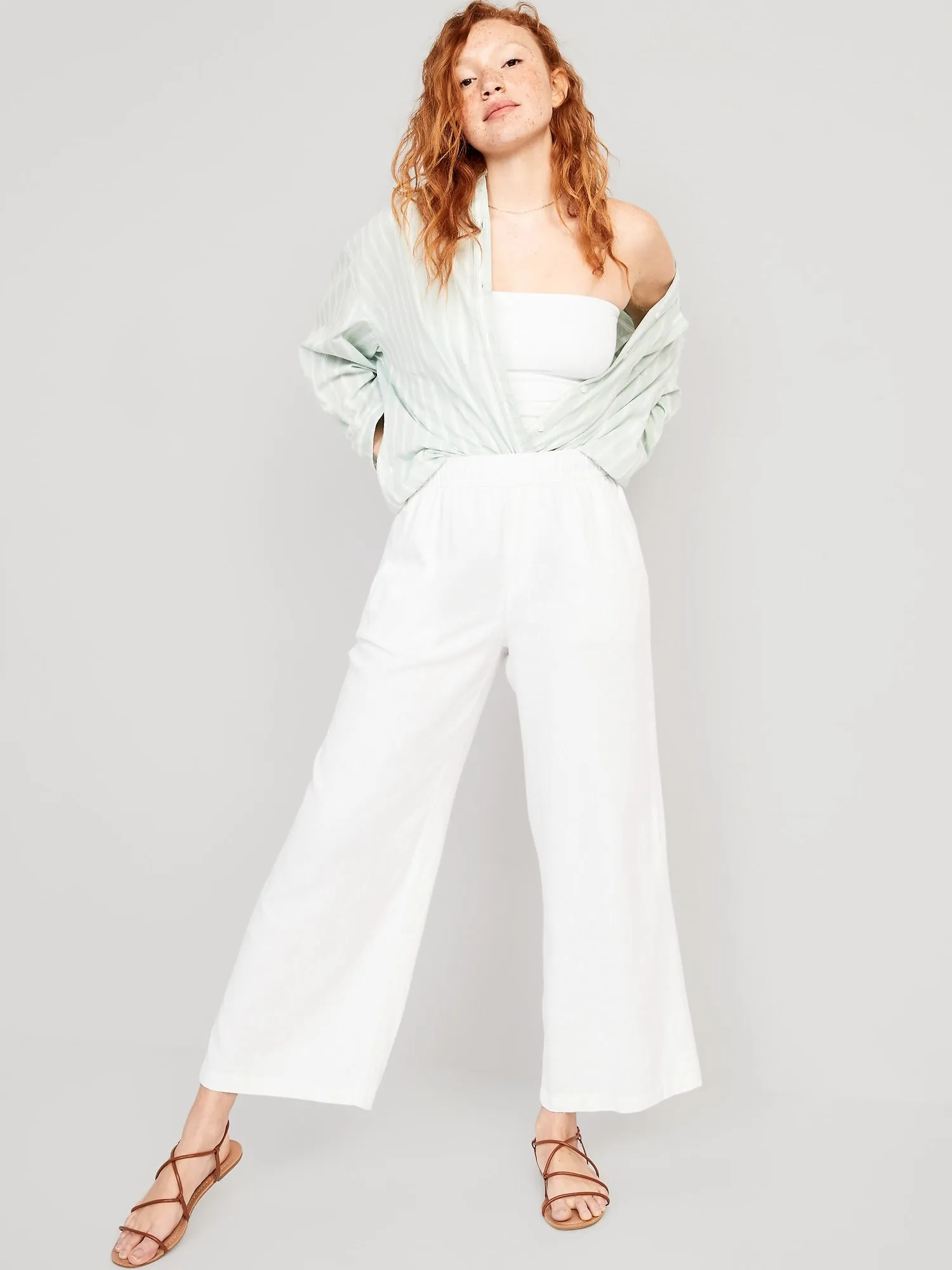 High-Waisted Linen-Blend Wide-Leg Pants for Women