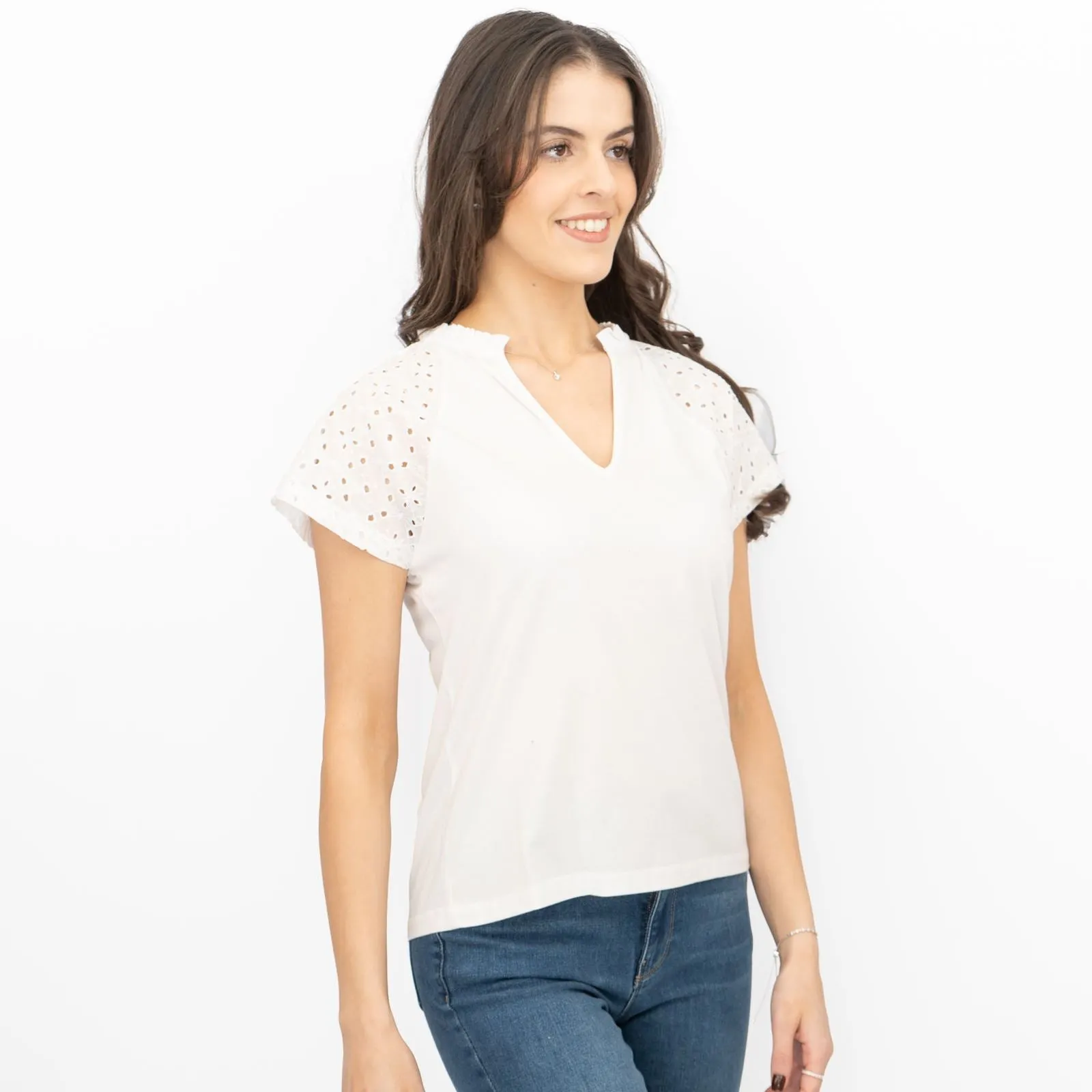 Hobbs White Beki Broderie Top