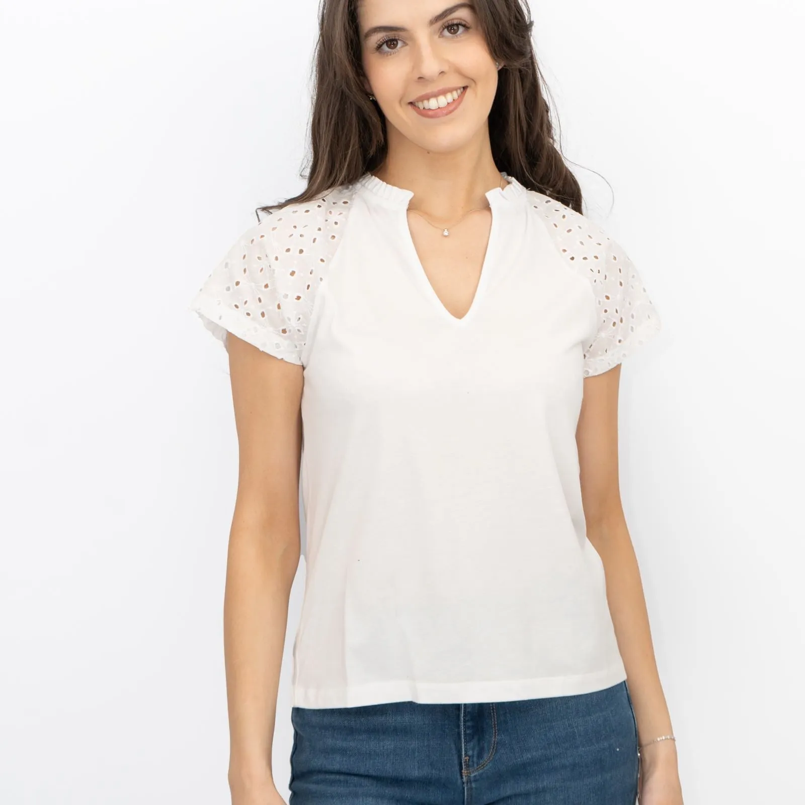 Hobbs White Beki Broderie Top