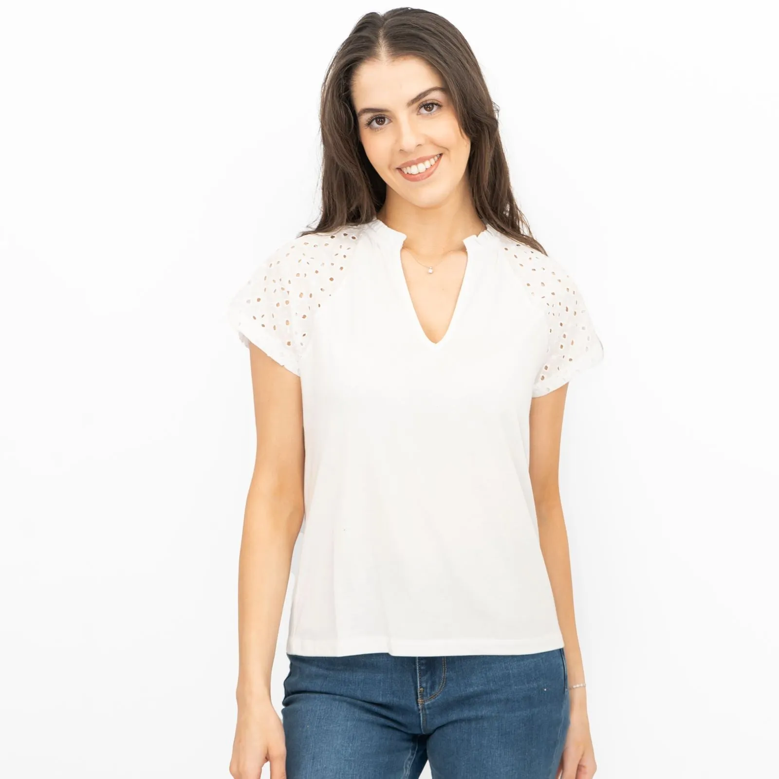 Hobbs White Beki Broderie Top