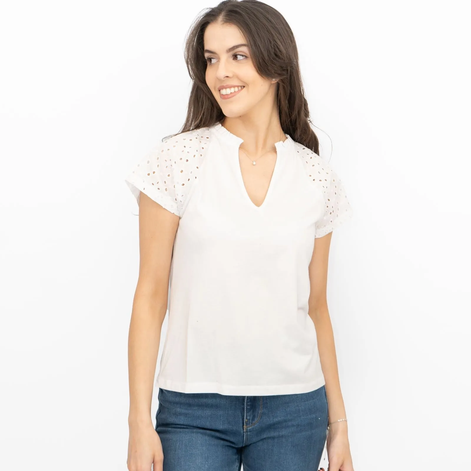 Hobbs White Beki Broderie Top