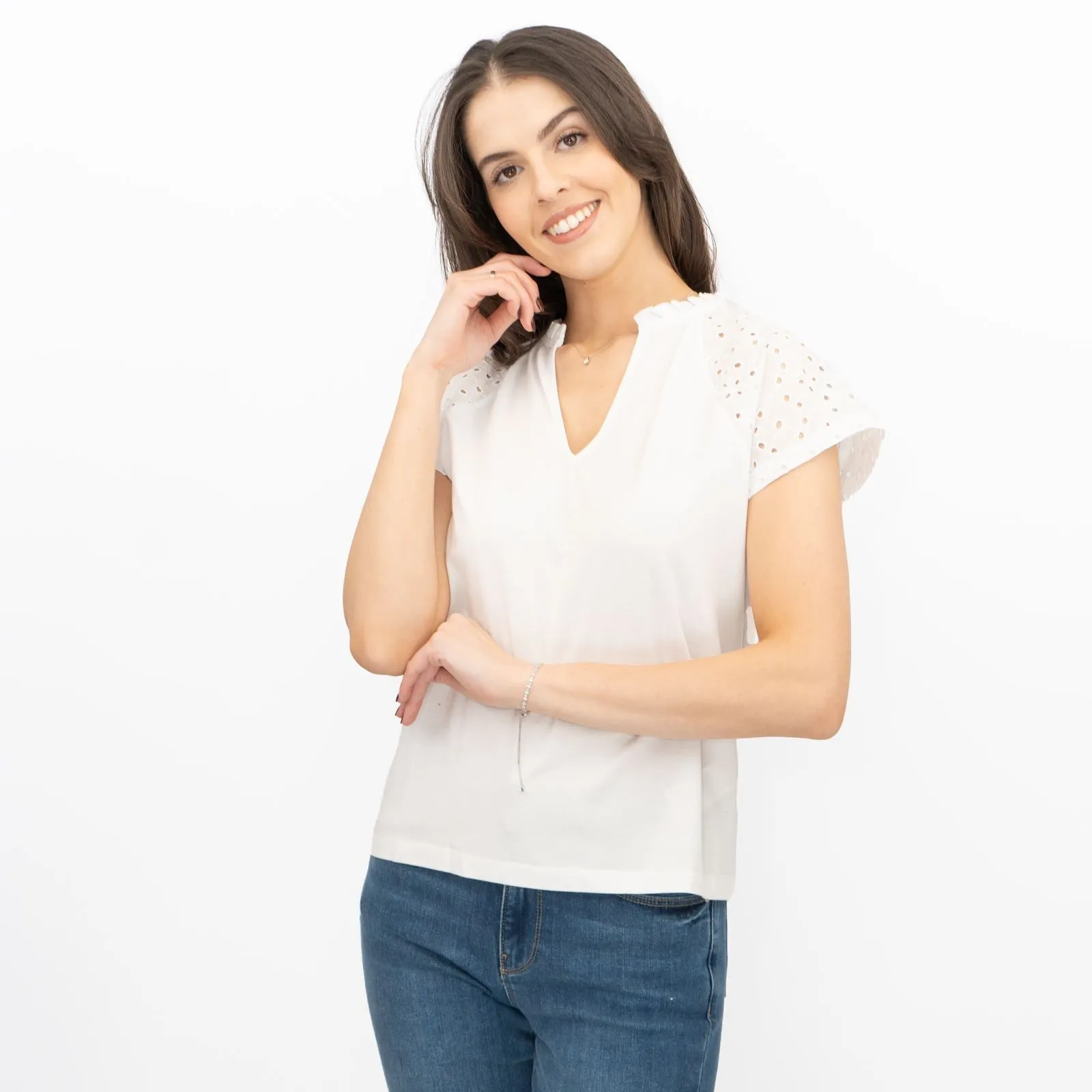 Hobbs White Beki Broderie Top