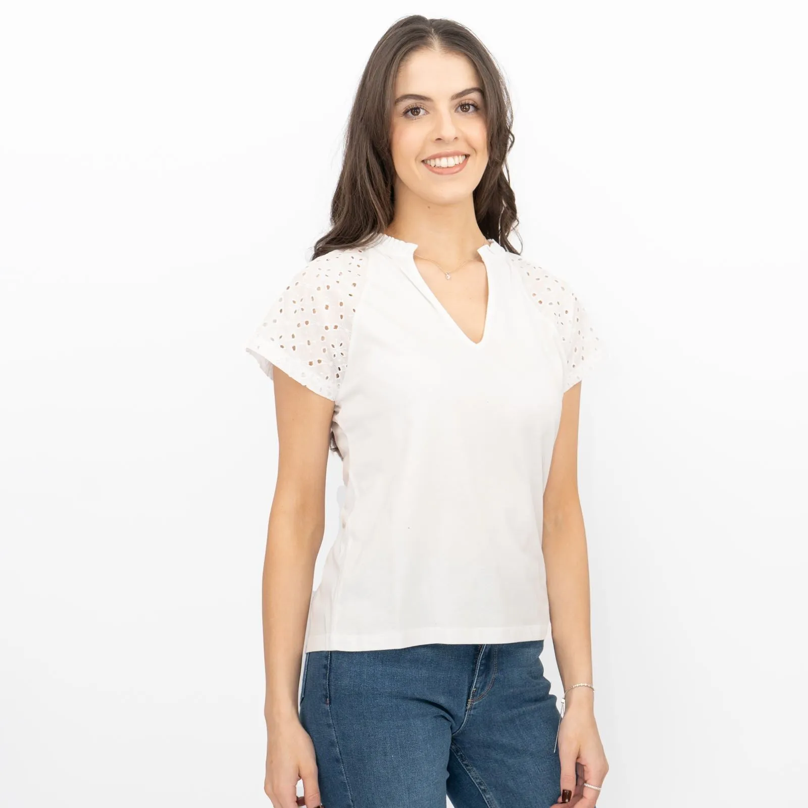 Hobbs White Beki Broderie Top