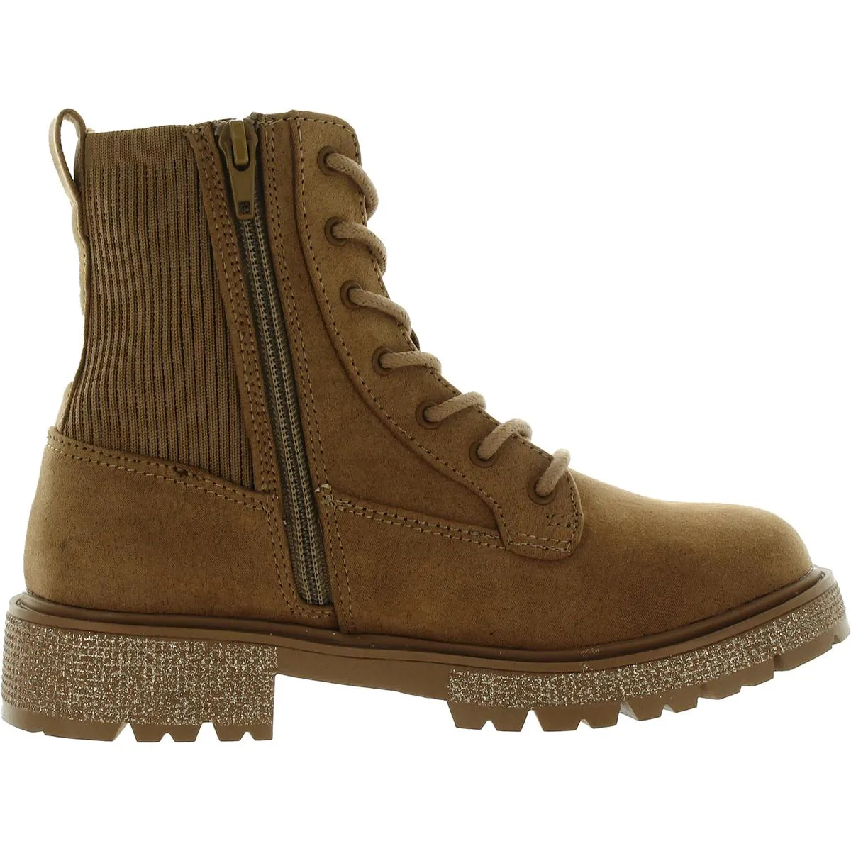 Jarlow Girls Faux Suede Metallic Combat & Lace-up Boots