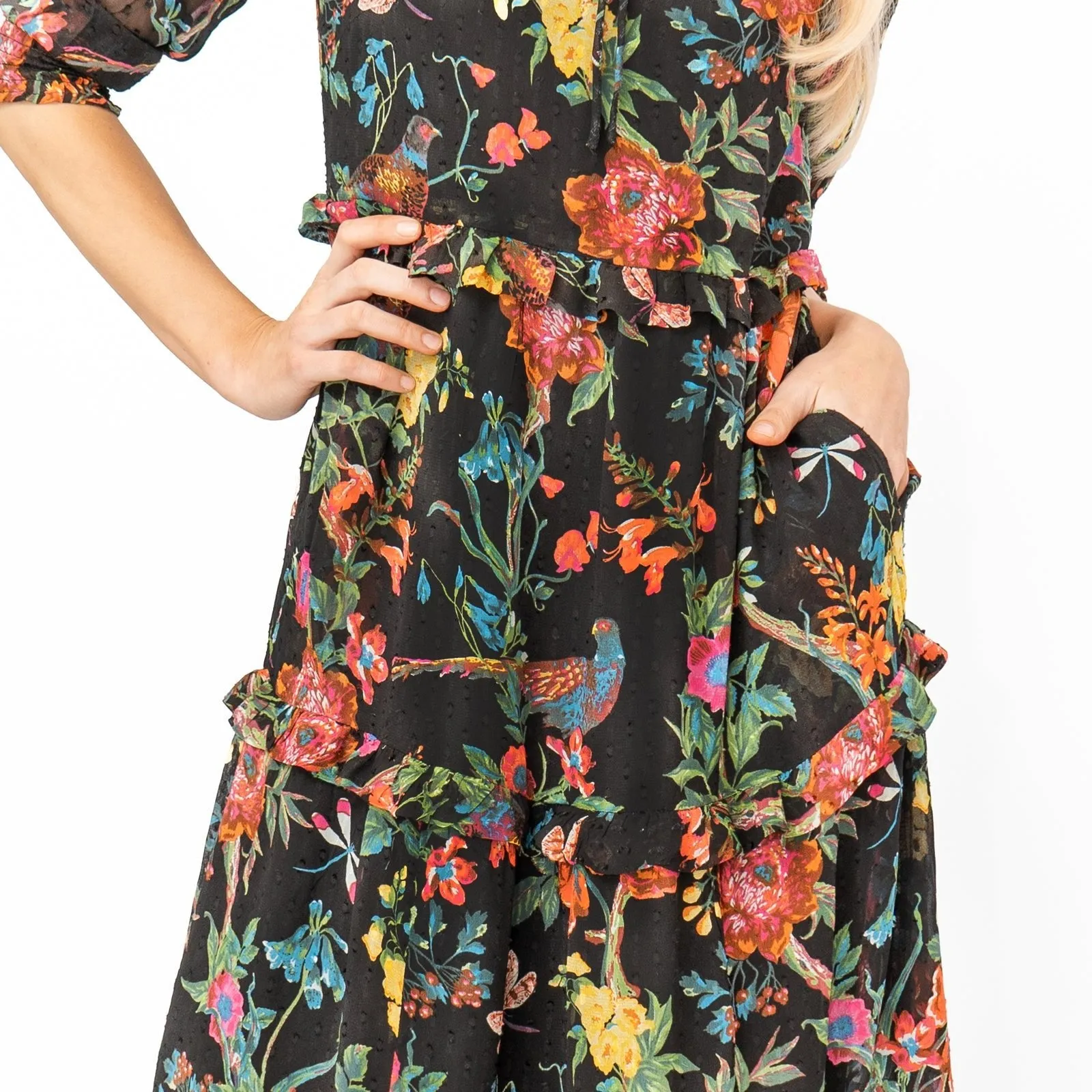 Joules Black Floral Brooke Midi Dress