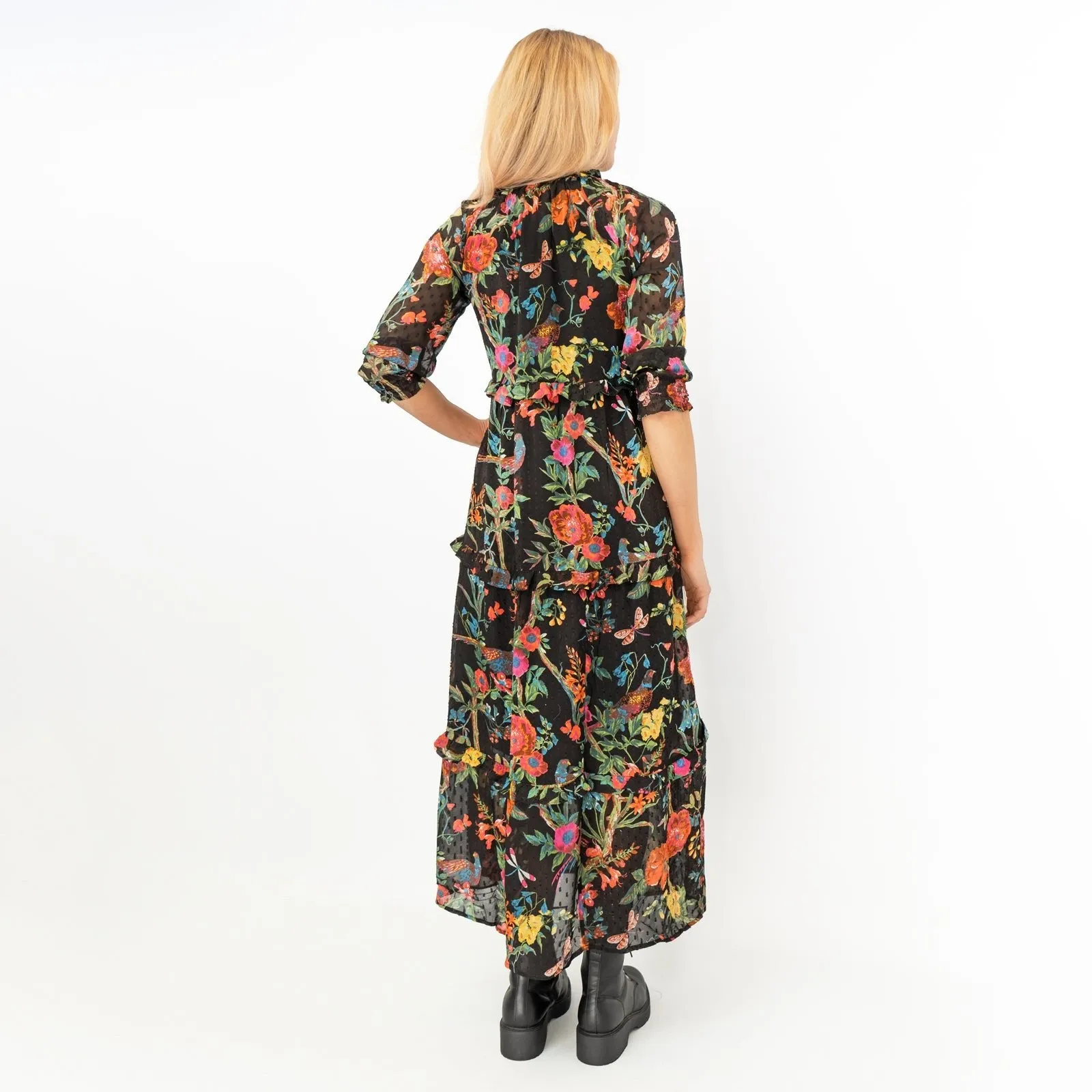 Joules Black Floral Brooke Midi Dress