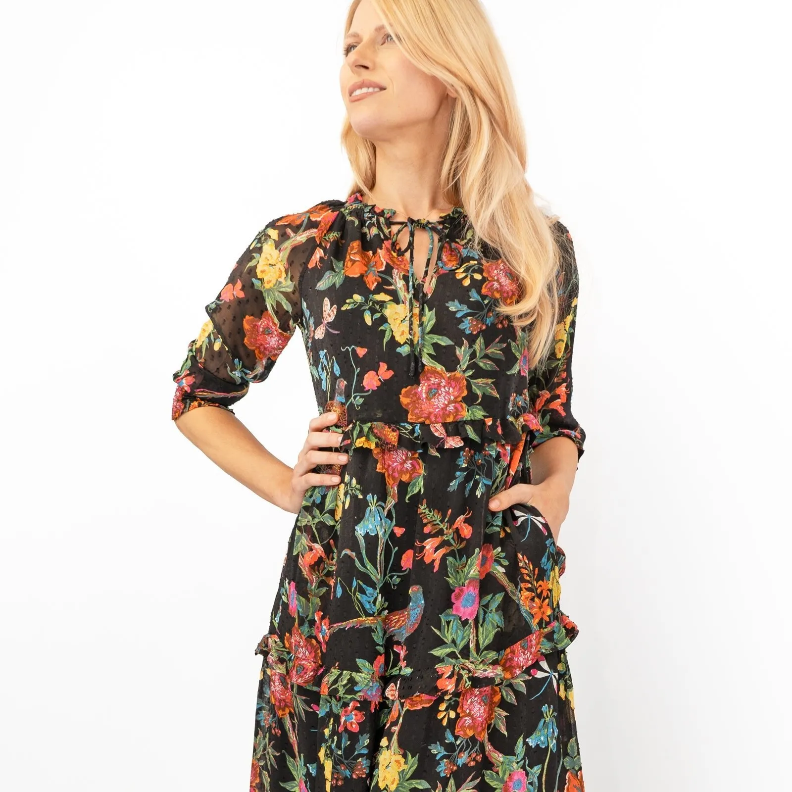 Joules Black Floral Brooke Midi Dress