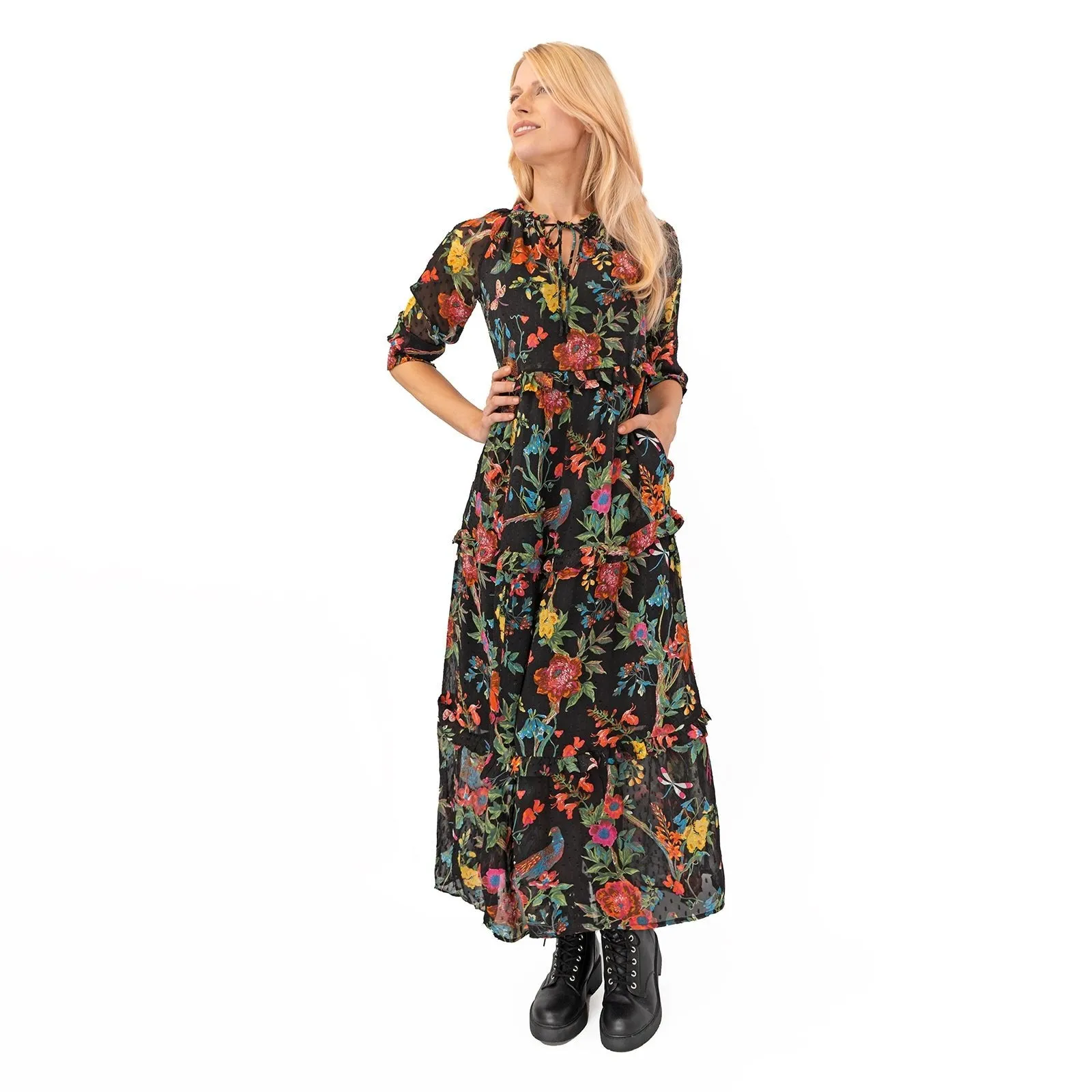 Joules Black Floral Brooke Midi Dress