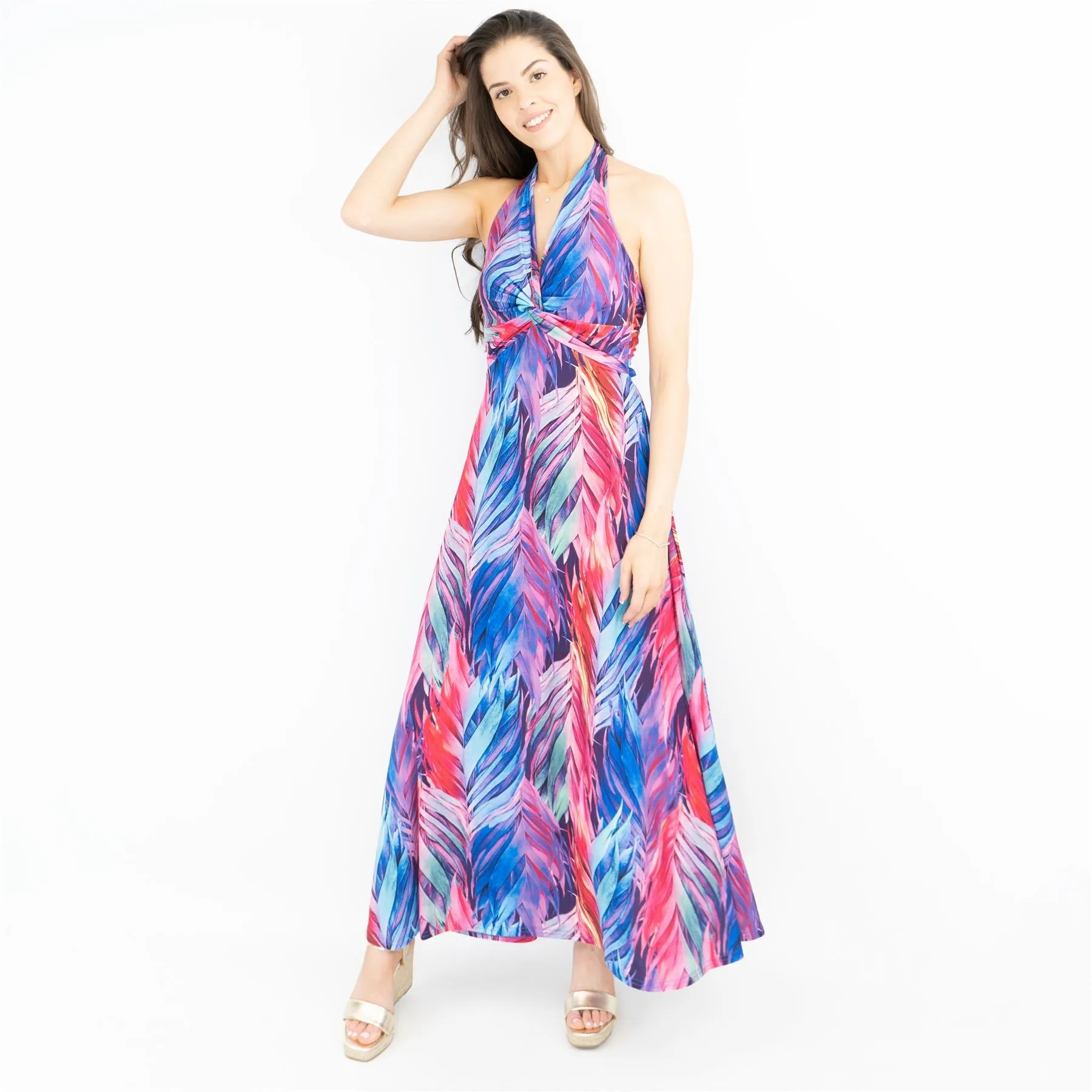 Karen Millen Floral Print Halter Neck Backless Purple Dress