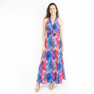 Karen Millen Floral Print Halter Neck Backless Purple Dress
