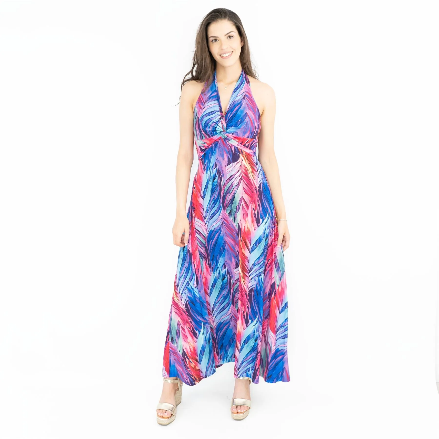 Karen Millen Floral Print Halter Neck Backless Purple Dress