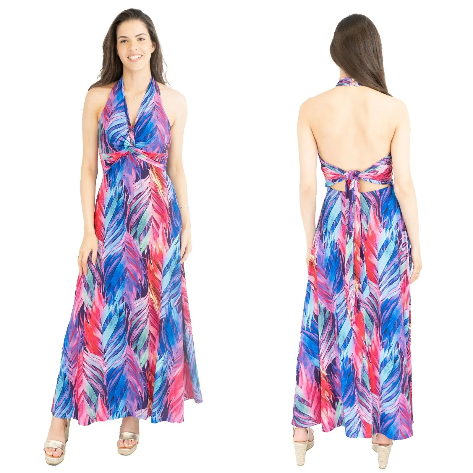 Karen Millen Floral Print Halter Neck Backless Purple Dress