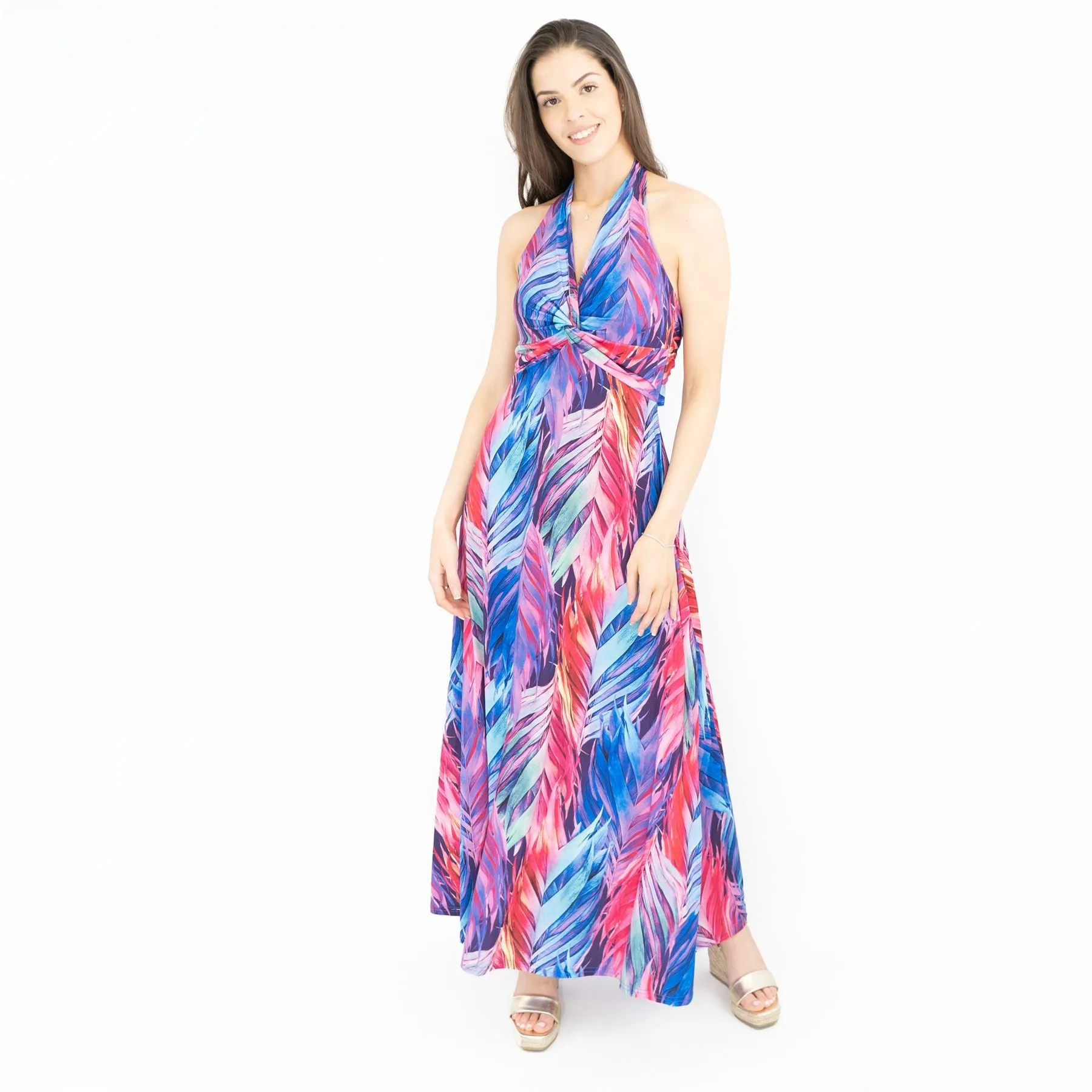 Karen Millen Floral Print Halter Neck Backless Purple Dress