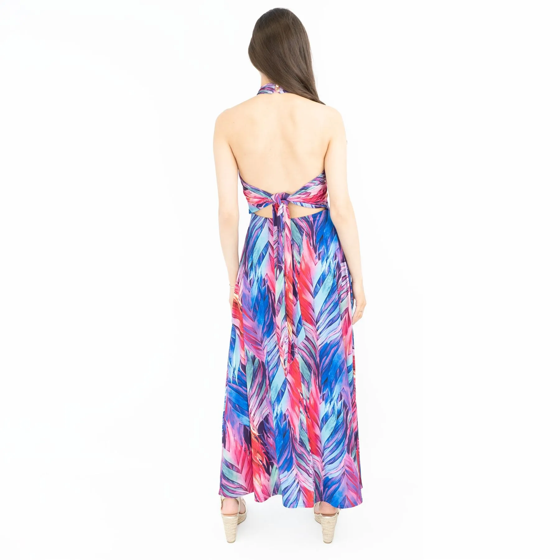 Karen Millen Floral Print Halter Neck Backless Purple Dress