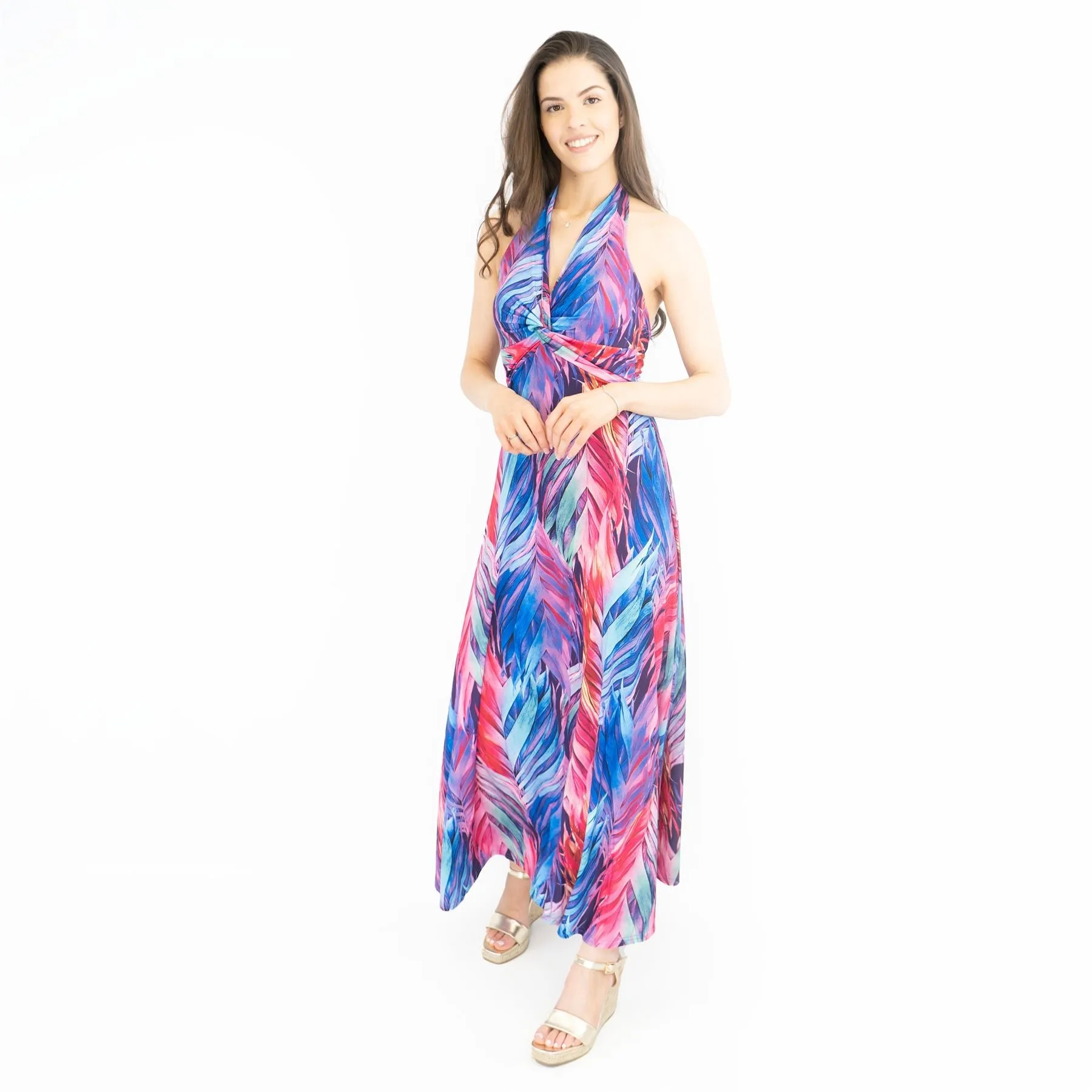 Karen Millen Floral Print Halter Neck Backless Purple Dress