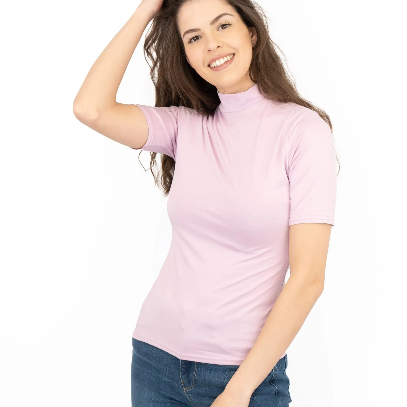 Karen Millen Lilac Short Sleeve Jersey Funnel Neck Top