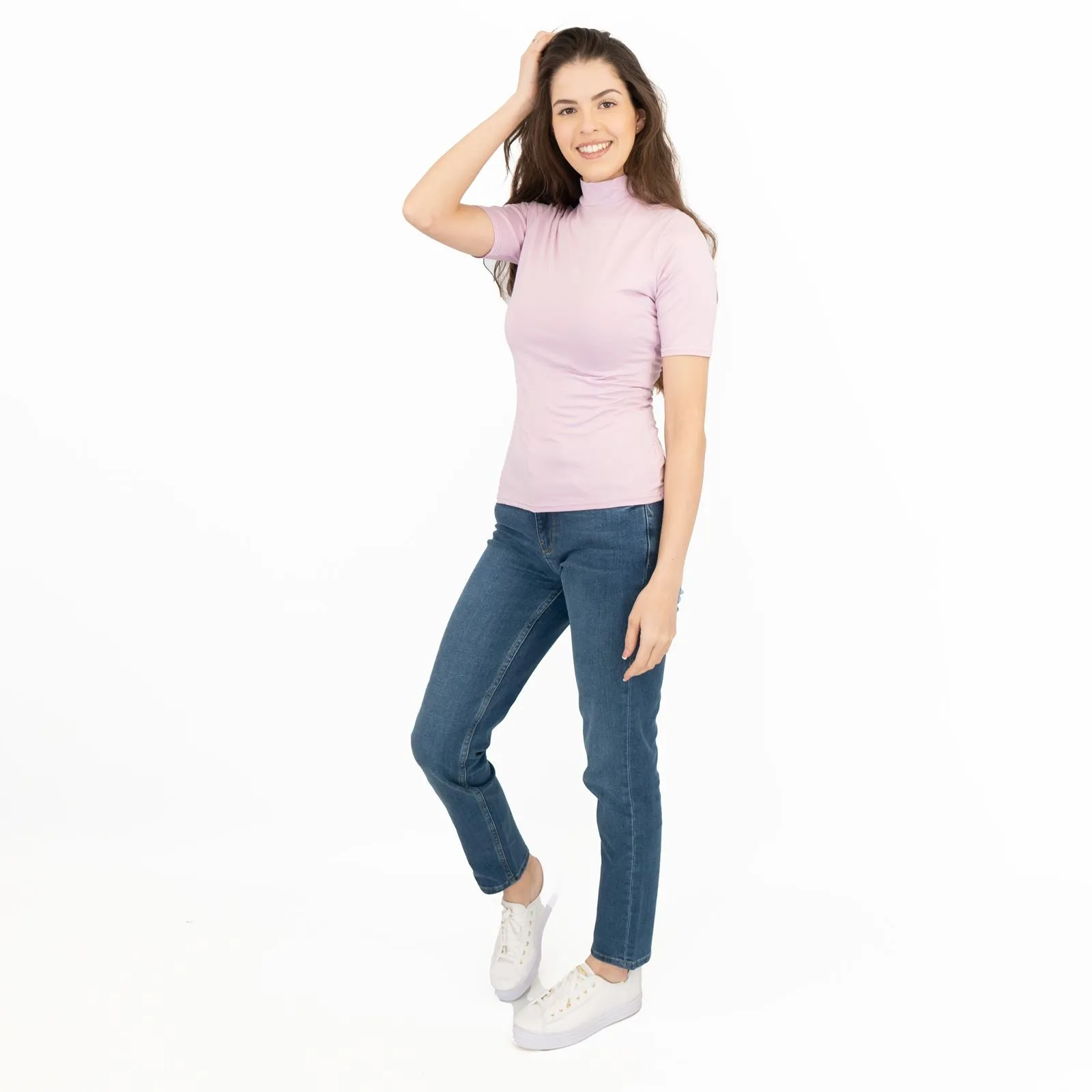 Karen Millen Lilac Short Sleeve Jersey Funnel Neck Top