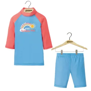Kids Girl 2 Pcs Short And Graphic Tankini Top,Blue/Coral