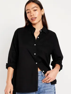 Linen-Blend Button-Down Boyfriend Shirt for Women
