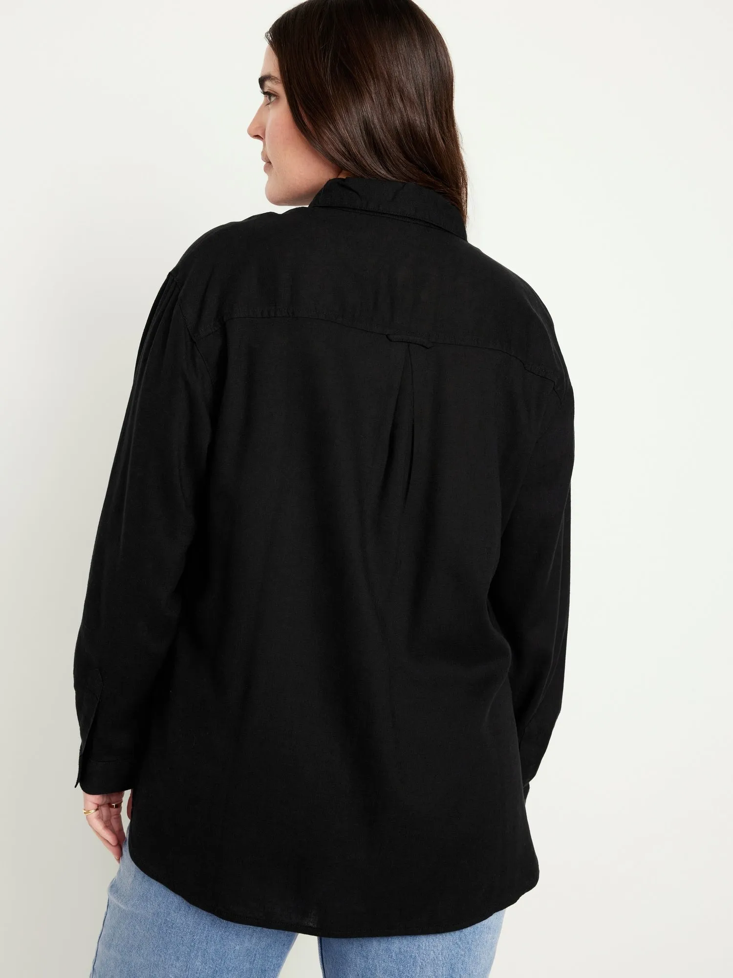 Linen-Blend Button-Down Boyfriend Shirt for Women