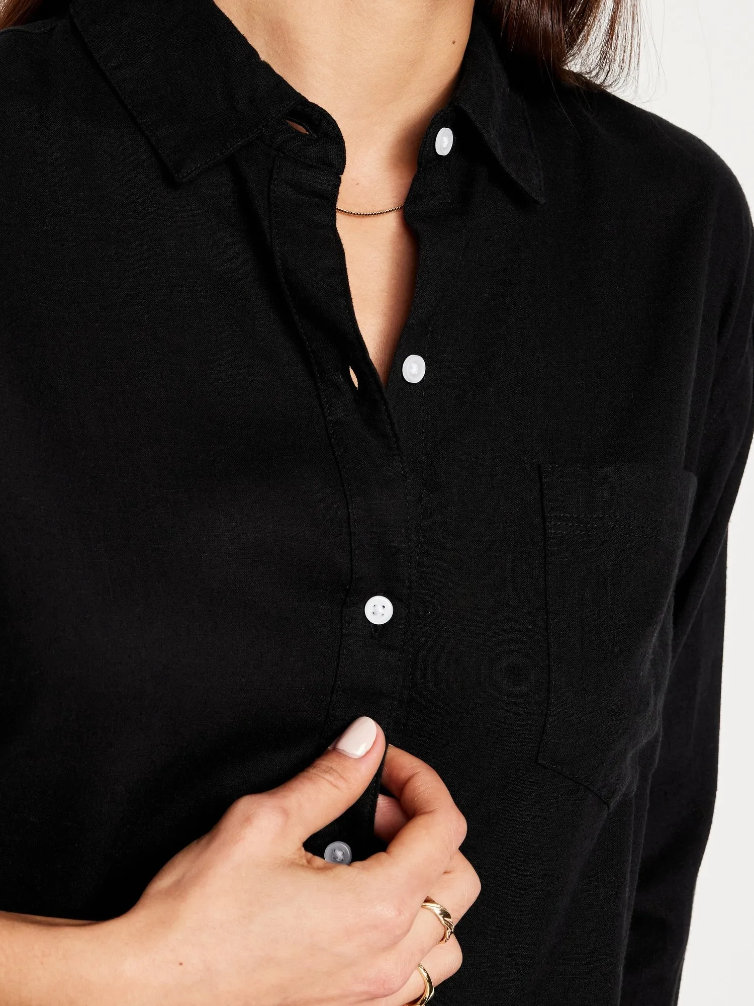Linen-Blend Button-Down Boyfriend Shirt for Women
