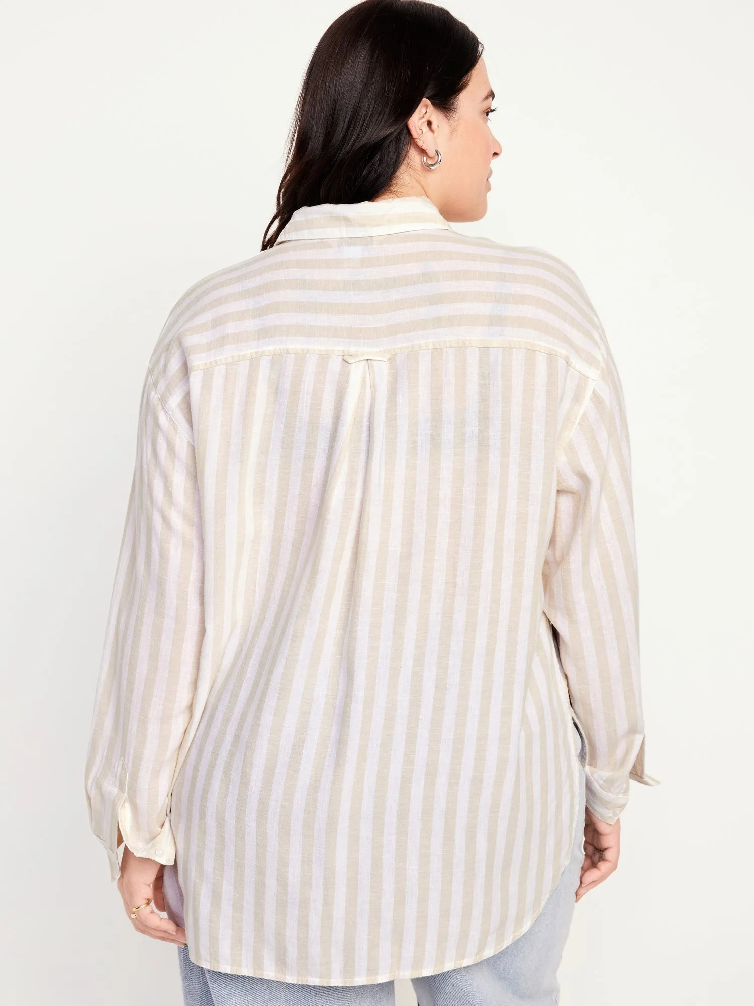 Linen-Blend Striped Boyfriend Shirt for Women