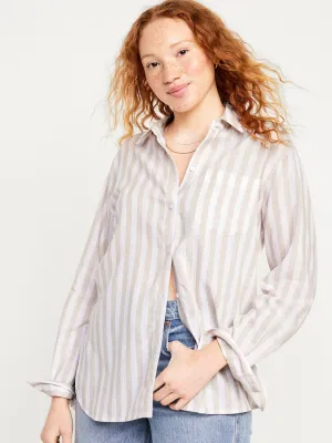 Linen-Blend Striped Boyfriend Shirt for Women