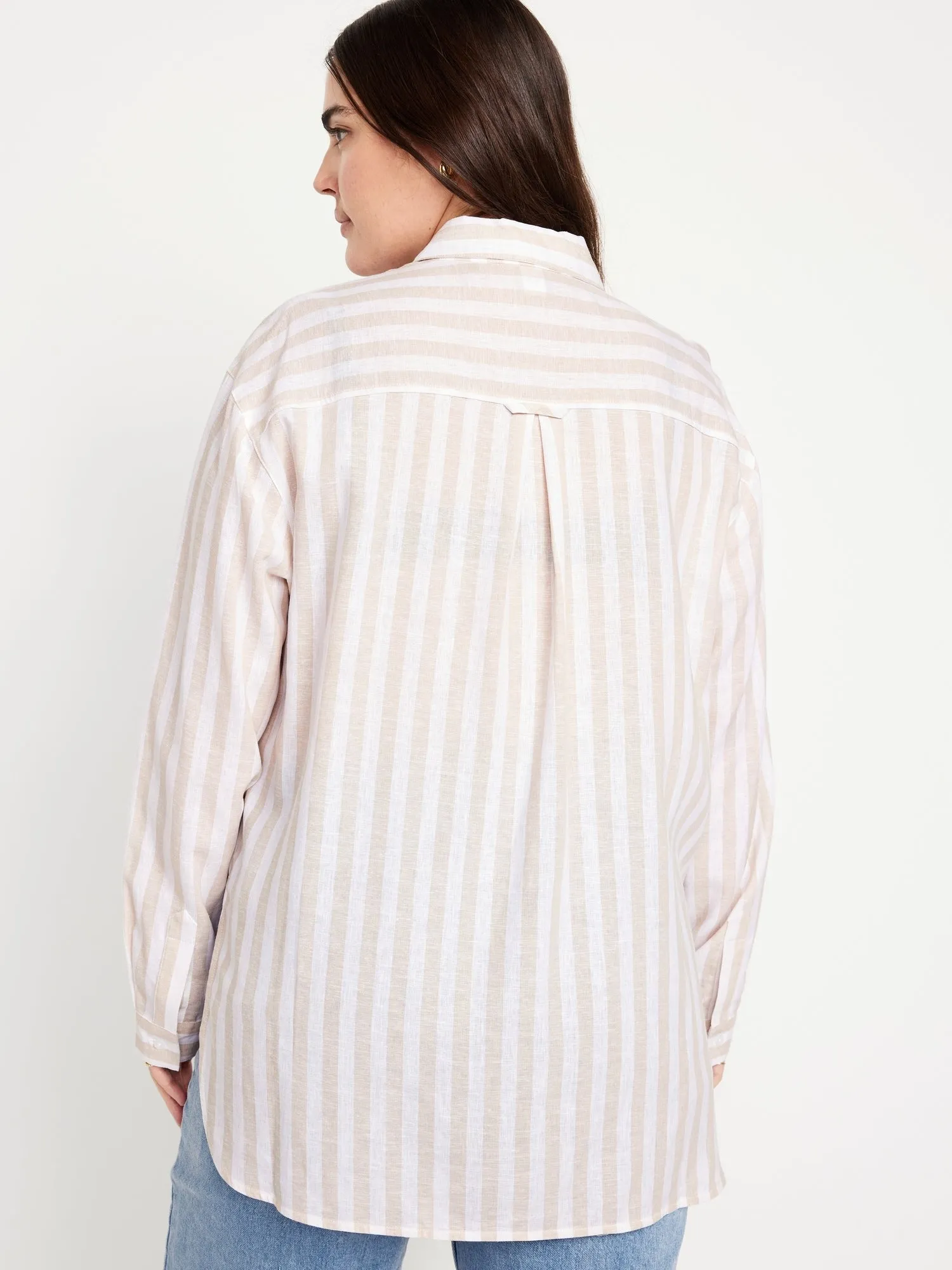 Linen-Blend Striped Boyfriend Shirt for Women
